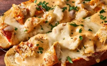 Chicken Alfredo Stuffed Garlic Bread Chicken Alfredo Stuffed Garlic Bread